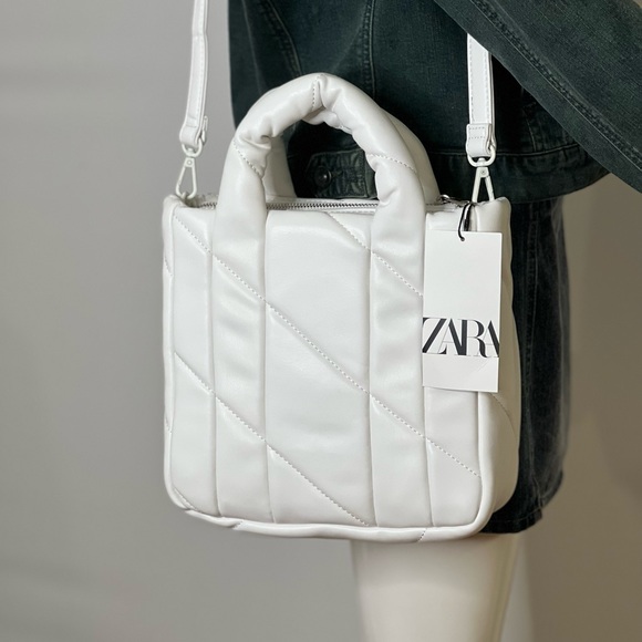 Zara Bags Zara Womens Crossbody Bag White Quilt Bag Handles Medium
